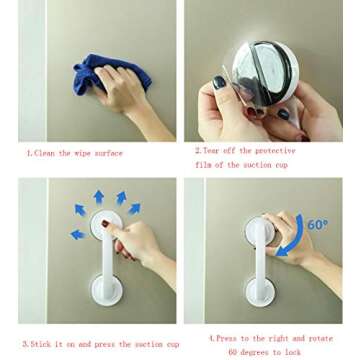 YUM Large Glass Door and Window Handles, Bathroom Sliding Doors, cupboards, wardrobes, Suction Cups, Non-Marking Handles, Non-Perforated Absorption Handles (White)