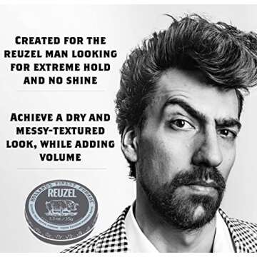REUZEL Extreme Hold Matte Pomade, Strongest All Day Hold, Water Soluble Styling, No Shine & Flake Fr...