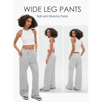 Darong Wide Leg Stripe Pants for Women High Waist Lounge Pants Casual Sweatpants with Pockets 9066A White Stripe S 29"