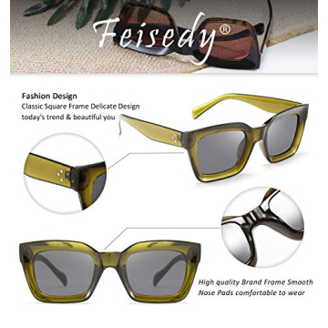 FEISEDY Women Sunglasses UV400 Square Chunky Frame