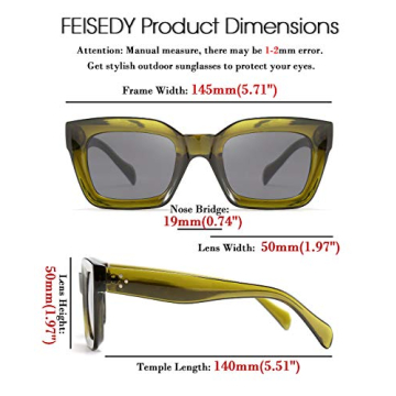 FEISEDY Women Sunglasses UV400 Square Chunky Frame