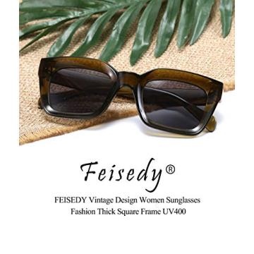 FEISEDY Women Sunglasses UV400 Square Chunky Frame