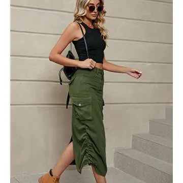 Chouyatou Women's Y2K Cargo Skirt Jean Adjustable Casual A-Line Midi Long Denim Skirt (XX-Large, Arm...