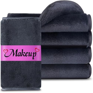 WYLIMG Makeup Remover Cloth (5 pack) Reusable Microfiber Makeup Remover Face Towel Removing All Makeup With Just Water Soft for All Skin Types 7.5 inch X 15 inch Black