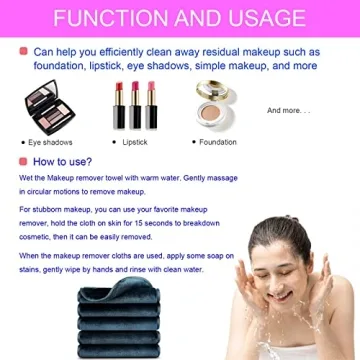 WYLIMG Makeup Remover Cloth (5 pack) Reusable Microfiber Makeup Remover Face Towel Removing All Makeup With Just Water Soft for All Skin Types 7.5 inch X 15 inch Black