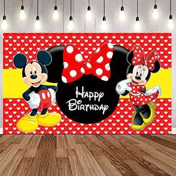 Luckmerry Mickey Minnie Mouse Themed Backdrop and Tablecloth Gift Bags Party Supplies Disney Cartoon Colorful Dots Photography Background Happy Birthday Banner Decorations