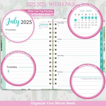 2025-2026 Planner - Planner 2025-2026, Weekly and Monthly Planner, Jul 2025 - Jun 2026, 8.5" x 6.4", Planner with Hardcover, Twin - Wire Binding, Monthly Tabs, Elastic Closure, Daily Organizer