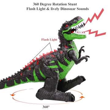 TEMI Remote Control Dinosaur Toys for Boys 3 4 5 6 7 8 Years, Electrical Stunt RC Walking Dinosaur Toy with Light and Sound, Rechargeable Battery, 360° Rotating, Birthday Toys for Kids