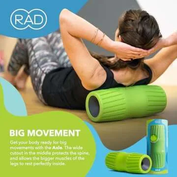 RAD Axle Exercise Foam Roller - Extra Firm High Density Foam Roller for Back Pain & Stretching, HIPS, Legs, Shoulder - Deep Tissue Massage Roller - Muscle Foam Roller for Myofascial Release, Mobility