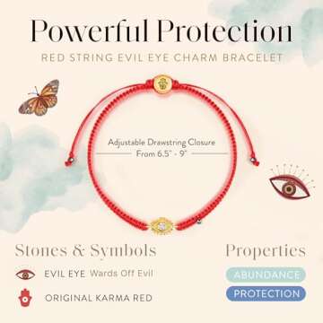 KARMA AND LUCK Red String Evil Eye Protection Bracelet – Adjustable Good Luck Charm with Hematite ...
