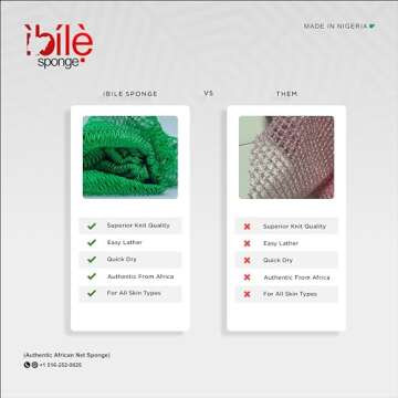 Ibile Authentic African Net Sponge, Real African Exfoliating Net for Skin Care. Easy Lather, Durable, Softens Skin, Ideal for Black and Any Skin Colour, 100% Nylon, Sourced from Nigeria (Purp/Green)