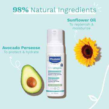 Mustela Stelatopia Eczema-Prone Skin Foam Shampoo for Newborn & Baby with - with Natural Avocado & Sunflower Oil - Fragrance-Free & Tear Free - 5.07 fl. oz.