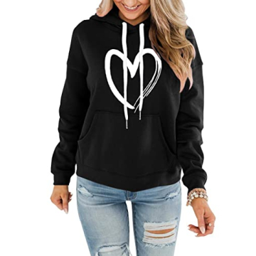 REVETRO Women's Heart Print Hoodie - Cozy & Stylish Casual Wear