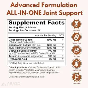 Arazo Nutrition Glucosamine Chondroitin Turmeric Msm Boswellia - Joint Support Supplement for Relief...