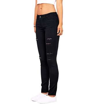 Women's High Waisted Stretch Ripped Skinny Jeans Juniors Destroyed Butt Lifting Denim Pants (Black, US 10)