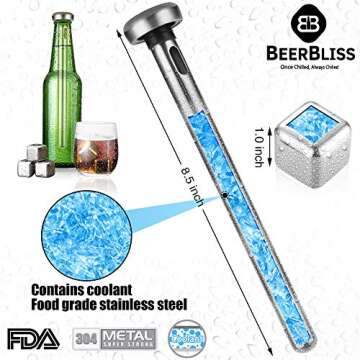 Beer Chiller Sticks for Bottles with Reusable Ice Cubes Set-Beer Gift for Men who Love Beer-Best Beer Gift idea for Birthday, Fathers Day, Christmas, Anniversary-Unique Gadgets for Boyfriend or dad