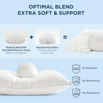 Bedsure Firm Pillows Queen Size Set of 2 - Adjustable Shredded Memory Foam Pillows, PE Cooling Desig...