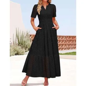 ZESICA Women's Summer Maxi Dress with Eyelet Design