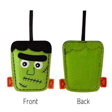 Halloween Ornaments - Set of 6 Plush Felt Handmade Decor - Broom, Jack-o'-Lantern, Frankenstein, Witchcraft, Eyeball, RIP Tomb Design - Christmas Ornaments for Tree - 3.5"