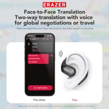ERAZER XT66PRO AI Translation Earbuds Real Time OWS Wireless Bluetooth Earphones 135 Language Translator Earbuds Open Ear translating Headphones for Travel Business Learning Black