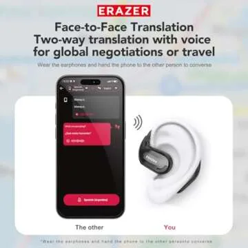 ERAZER XT66PRO AI Translation Earbuds Real Time OWS Wireless Bluetooth Earphones 135 Language Translator Earbuds Open Ear translating Headphones for Travel Business Learning Black