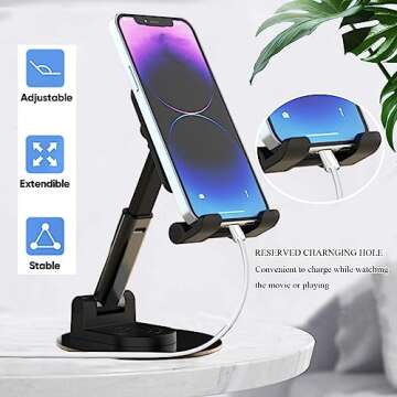 Rotatable Cell Phone Stand for Desk, Height Angle Adjustable Phone Holder Portable Phone Stand Compa...