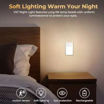 VST Motion Sensor Step Night Light - Rechargeable LED Light with Magnetic Installation for Home Use