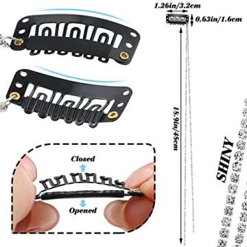 Chunyin 6 Pcs Rhinestone Hair Chains for Women Pearl Charm Rhinestone Hair Jewelry Accessories Crystal Extensions Clips Silver Gold Pins for Braids(Shiny Silver)