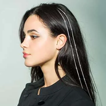 Chunyin 6 Pcs Rhinestone Hair Chains for Women Pearl Charm Rhinestone Hair Jewelry Accessories Crystal Extensions Clips Silver Gold Pins for Braids(Shiny Silver)