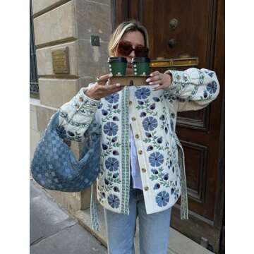 Yimoon Women Lightweight Puffer Jacket Floral Quilted Open Front Coat Winter Vintage Y2k Padded Jack...