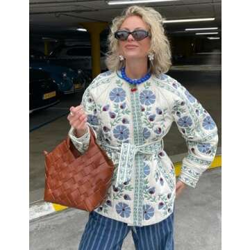 Yimoon Women Lightweight Puffer Jacket Floral Quilted Open Front Coat Winter Vintage Y2k Padded Jacket Button Down Outwear (White-S)