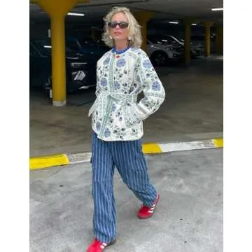 Yimoon Women Lightweight Puffer Jacket Floral Quilted Open Front Coat Winter Vintage Y2k Padded Jacket Button Down Outwear (White-S)