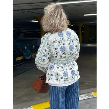 Yimoon Women Lightweight Puffer Jacket Floral Quilted Open Front Coat Winter Vintage Y2k Padded Jacket Button Down Outwear (White-S)