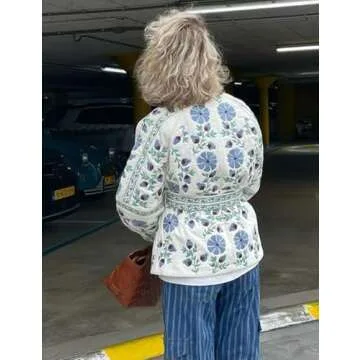 Yimoon Women Lightweight Puffer Jacket Floral Quilted Open Front Coat Winter Vintage Y2k Padded Jacket Button Down Outwear (White-S)