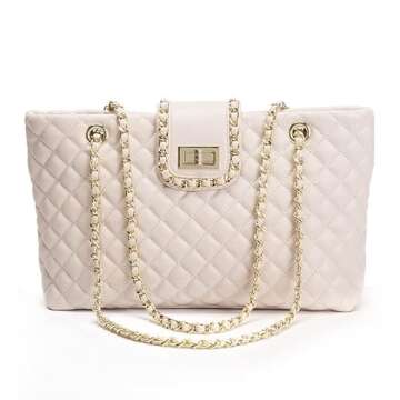 Seagloca 13.4“ Women Quilted Double Strap Shoulder Bag Quilted Hobo Tote Handbag Large Capacity（...