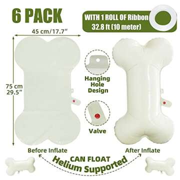 Cartoon Dog Bone Balloon Lets Pawty Decoration For Animal Pets Puppy Doggy Birthday, 6 Pack Bulk Bei...
