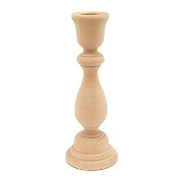 Classic Wooden Candlestick 6-3/4 inches with 7/8 inch Hole, Set of 4 Unfinished Wood Holder for Taper Candle, Ready to Craft, by Woodpeckers