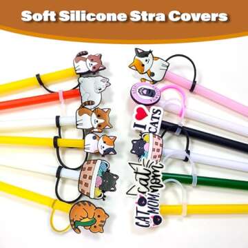 9PCS Straw Covers, 10mm Cute Straw Toppers for Stanley,Straw Covers Cap for Stanley Tumblers Drinkin...