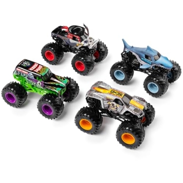Monster Jam, Land vs. Sea 4 Pack Monster Trucks (Grave Digger, Max-D, Megalodon, and Pirate’s), 1:...