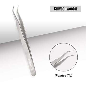 EXCLAIM BEAUTY Eyelash Extension Tweezers Straight and Curved Tip Stainless Steel Tweezers for Eyela...