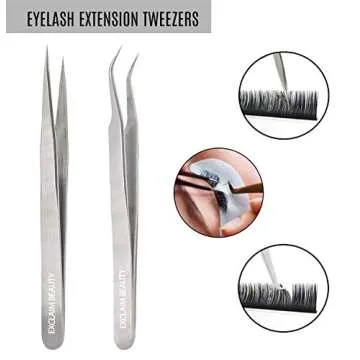 Precision Eyelash Tweezers Set Stainless Steel for Extensions
