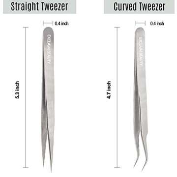 EXCLAIM BEAUTY Eyelash Extension Tweezers Straight and Curved Tip Stainless Steel Tweezers for Eyelash Extensions, Eyelash Tweezers for Extensions, Eyelash Tweezers Set 2 Pack