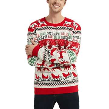 Men's Ugly Christmas Rudolph Sweater - Festive Knitted Cardigan