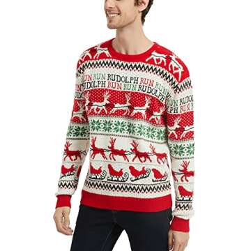 Men's Ugly Christmas Rudolph Sweater - Festive Knitted Cardigan