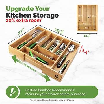 Pristine Bamboo Silverware Tray for Drawer Organizer - Kitchen Drawer Organizer - Cutlery Organizer ...