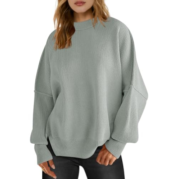 LOGENE Women's Oversized Crewneck Batwing Long Sleeve Side Slit Ribbed Knit Pullover Sweater Tops 20...