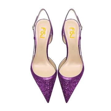 FSJ Women Sexy Pointed Toe D'Orsay High Heel Slingback Pumps Sandals Cutout Strappy Stiletto Slip On Party Prom Shoes Size 8 Purple Glitter