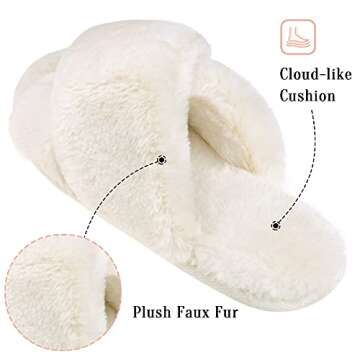 VONMAY Women's Cross Band Furry Slippers Comfy Style