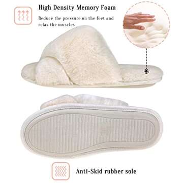VONMAY Women's Cross Band Furry Slippers Comfy Style