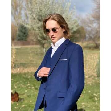 Mens Modern Fit 3-Piece Suit Blazer Jacket Tux Vest and Trousers,Navy,Small